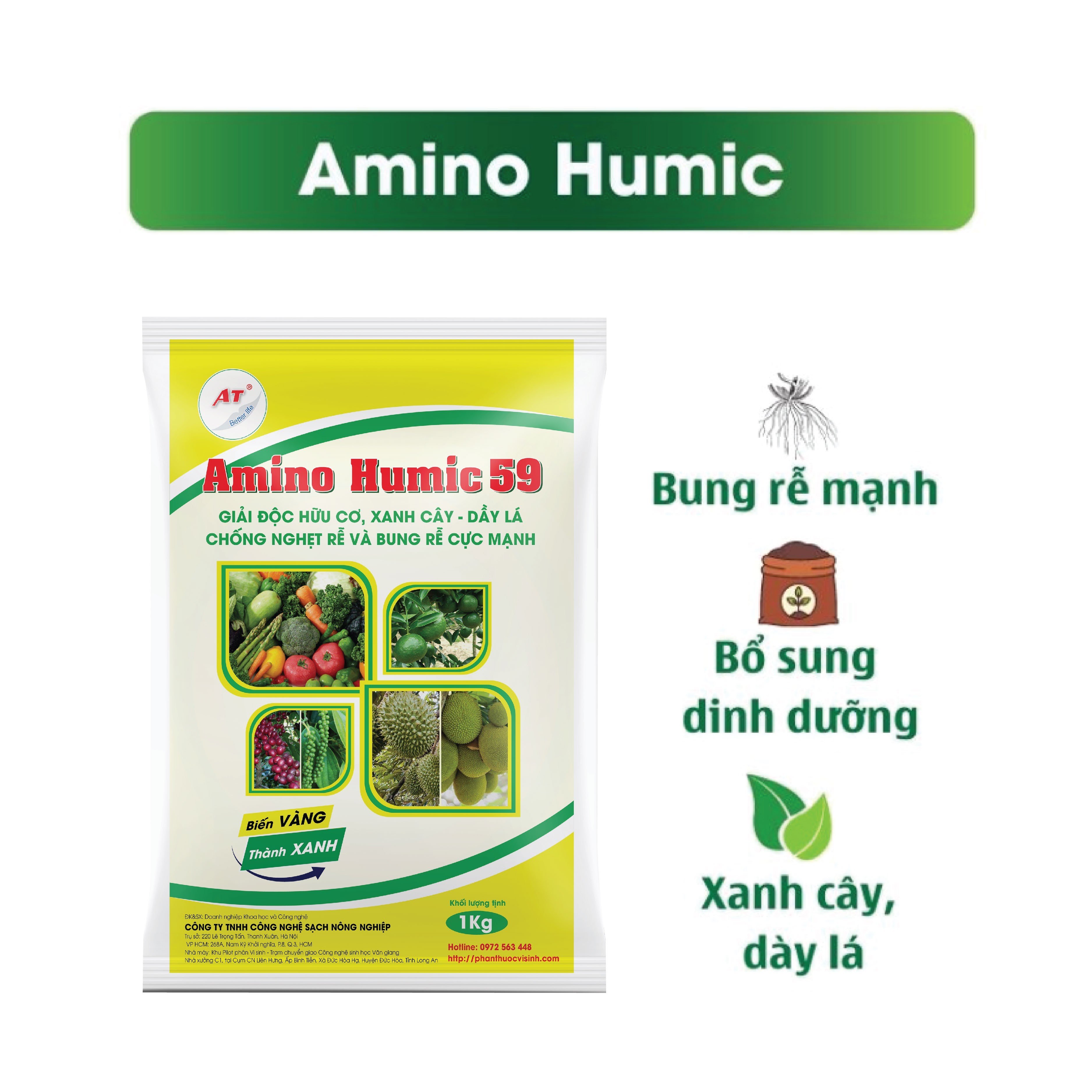 Phân Bón Hữu Cơ Sinh Học Humic Kích Rễ, Bật Chồi, Giải Độc Hữu Cơ Thay Thế Đạm Cá - Humic AT Đậm Đặc 1kg