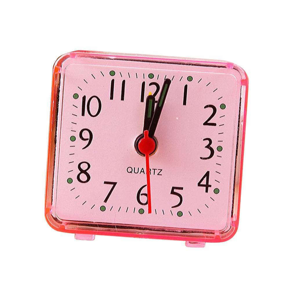 2X Mini Square Quartz Clock Travel Alarm Clock Bedroom Home Table Clock Pink