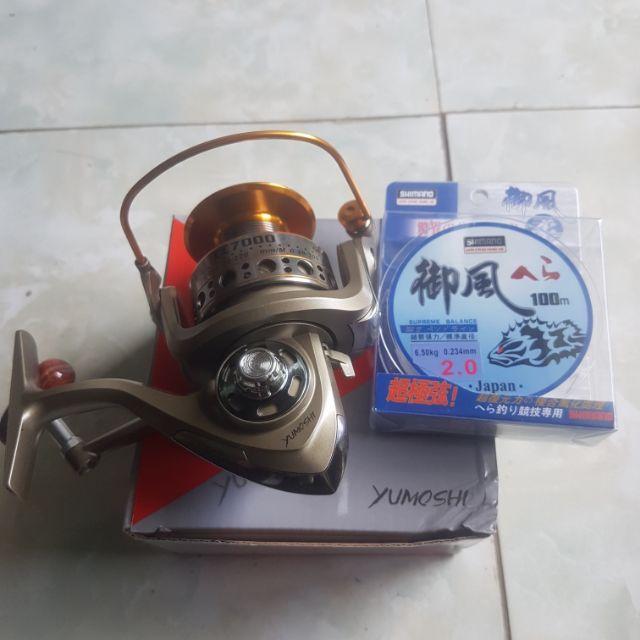 Máy câu cá yumoshi LC + cước shimano 100m