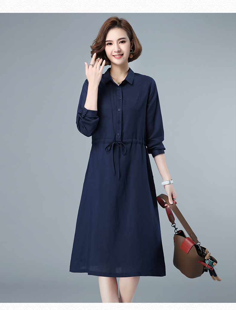 Đầm sơ mi nữ - váy suông nữ dài tay cổ sơ mi eo kèm dây rút chất Linen cao cấp mặc mùa thu đông Đũi Việt
