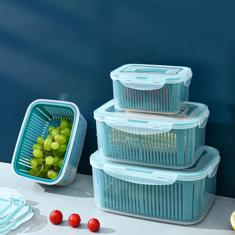 Hộp Đựng Đồ Ăn Thực Phẩm Khô Tủ Lạnh Trong Suốt 2 Lớp Đa Năng Cao Cấp - Set 5 Hộp Có Nắp