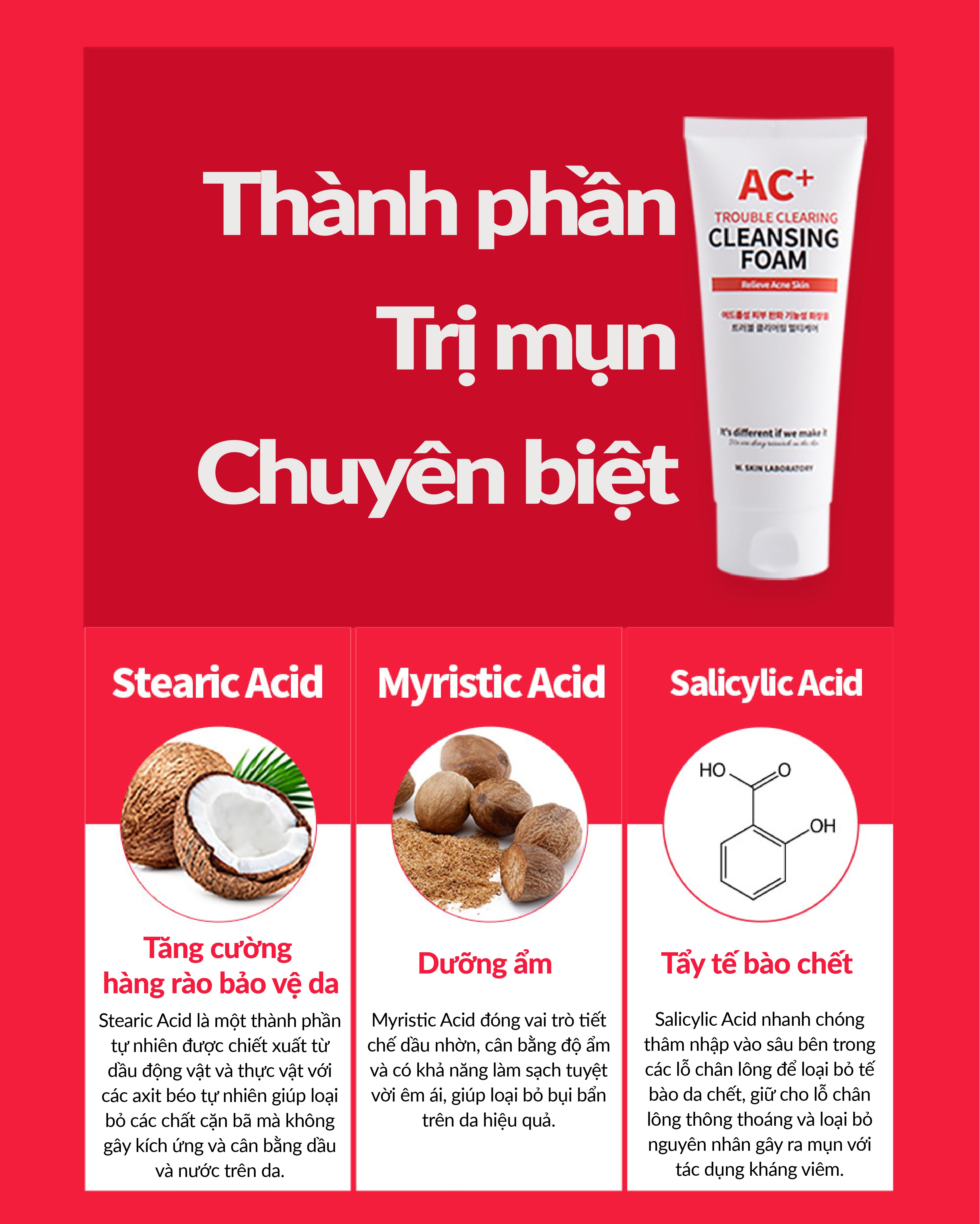 Sữa rửa mặt cho da mụn AC+ TROUBLE CLEARING CLEANSING FOAM