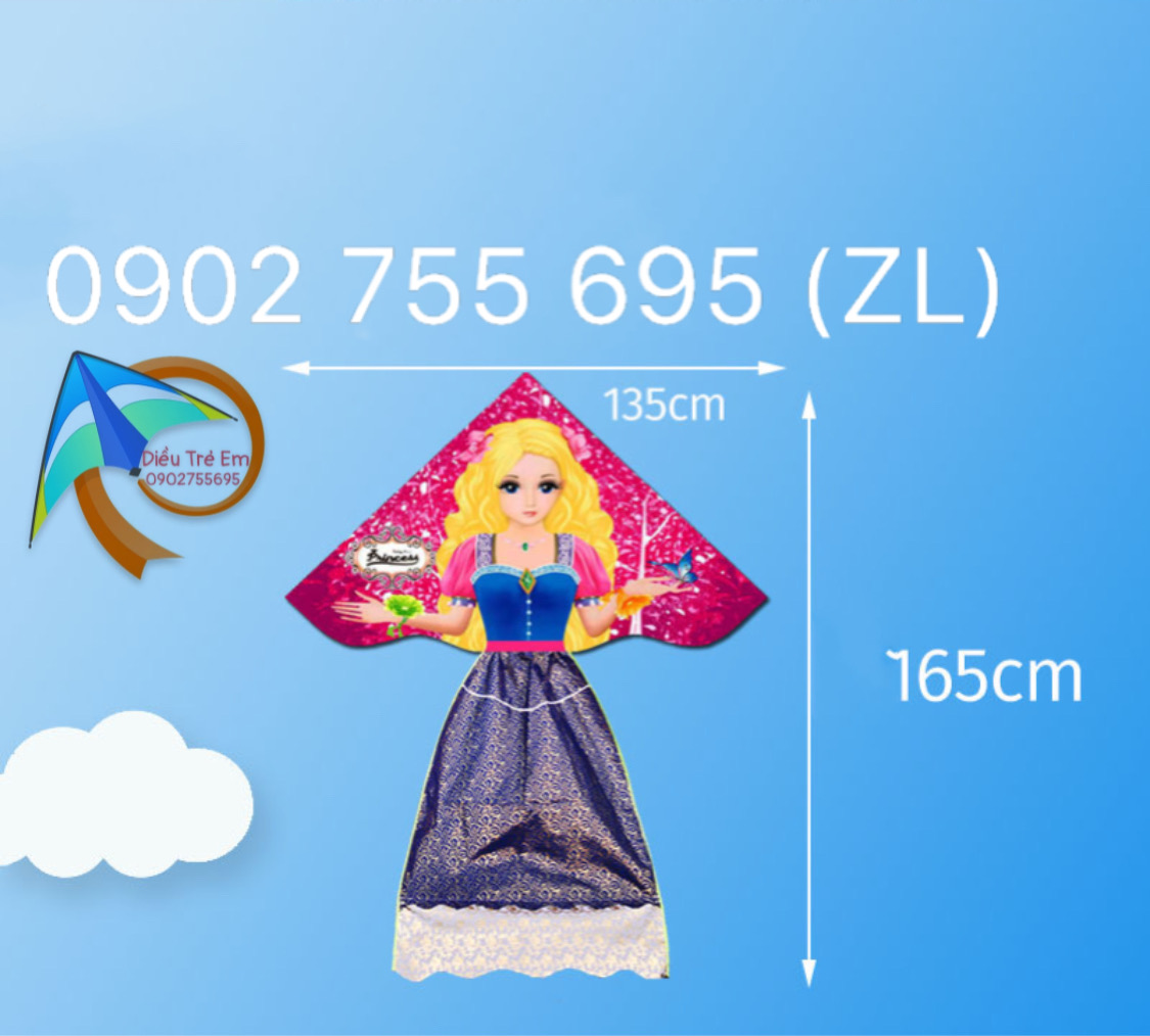 Diều búp bê barbie - Tặng tay cầm thả diều 150m dây + túi vải đựng