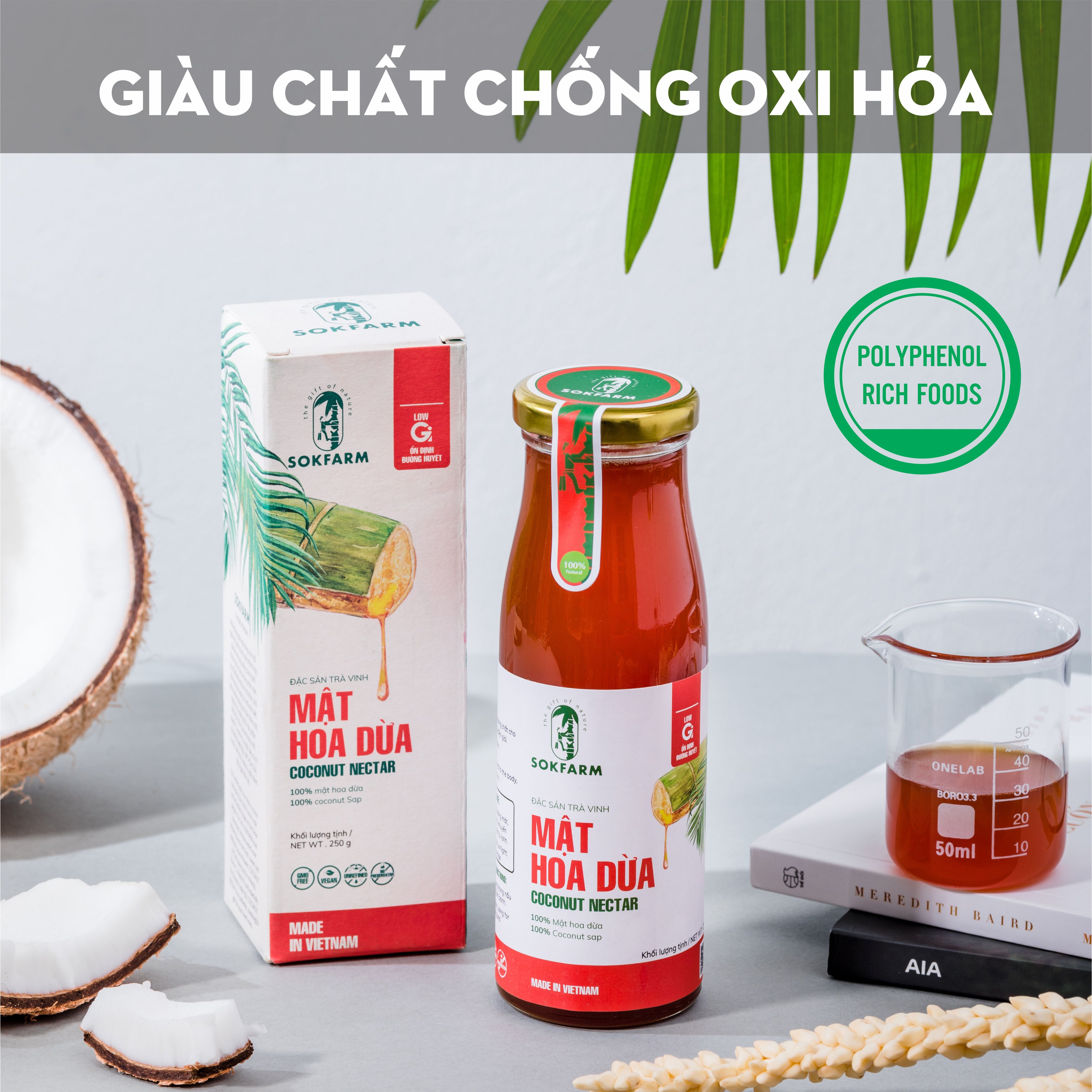 Mật Hoa Dừa - Sokfarm [250gr] - Đặc Sản Trà Vinh - Thực Phẩm Bổ Sung Chất Diện Giải - Gia Vị Cho Các Món Ăn, Sinh Tố, Nước Giải Khát - Thay Thế Đường, Mật Ong - Chứng Nhận An Toàn Vệ Sinh Thực Phẩm