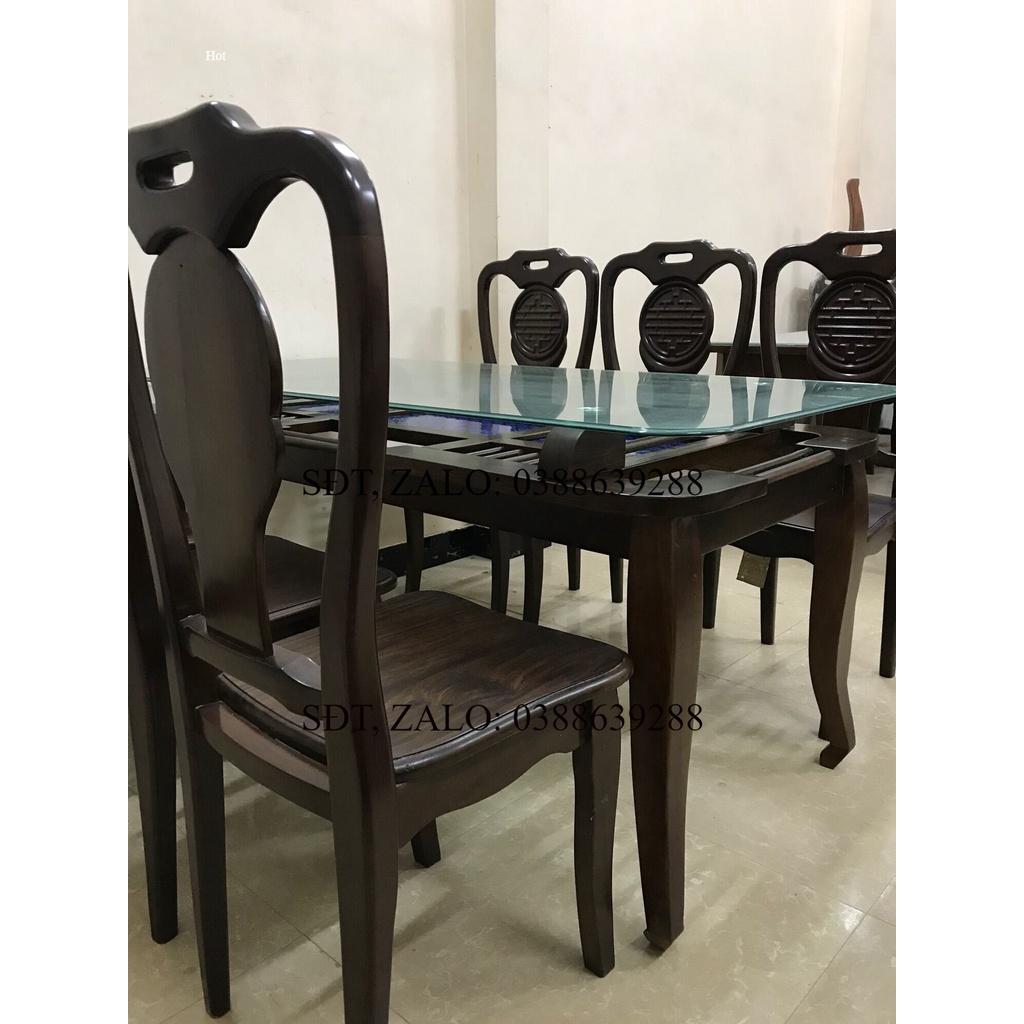 Bàn Ghế Ăn Mặt Kính 2 Tầng Gỗ Tự Nhiên Cao Cấp