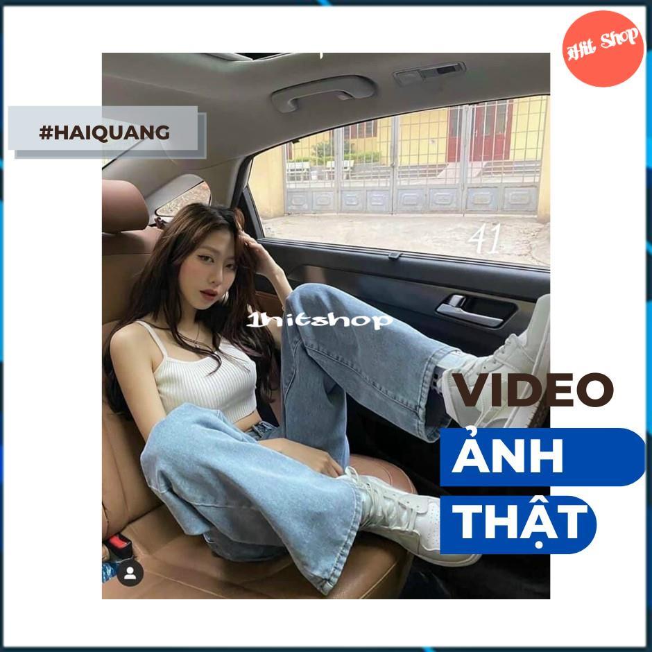 Quần jean ống suông 1HITSHOP UNISEX quần ống rộng nữ cạp cao dáng dài đanh mịn k phai k xù màu xanh 3 size S M L