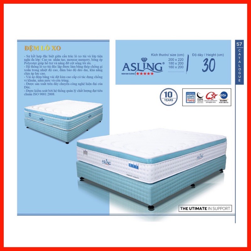 Đệm Lò Xo Túi Cao Cấp ASLING 5 Sao - Rẻ Nhất Sàn - Dầy 30cm