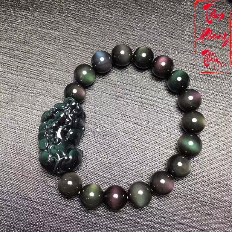 Vòng Tay Đá Núi Lửa Obsidian Cao Cấp Mix Charm Thiên Lộc Tỳ Hưu 12mm