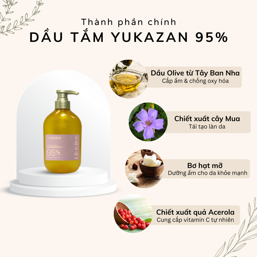 Dầu Tắm Yukazan Rejuvenation 95% 100ML - Tinh dầu Gỗ Mun Ebony, olive và bơ hạt mỡ dưỡng ẩm giúp da mềm mịn