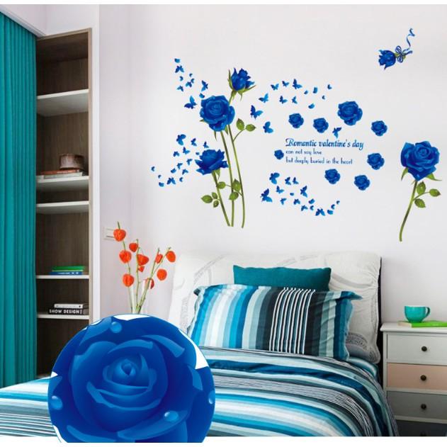 Decal trang trí tường - Hoa Hồng Xanh Biển đậm xinh lung linh