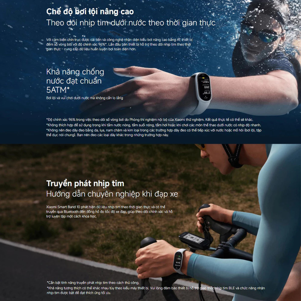 Vòng đeo tay thông minh Xiaomi Mi Band 10 - Màn hình Amoled 1.72" - Bluetooth 5.4 - Kháng nước 5ATM - Hàng chính hãng