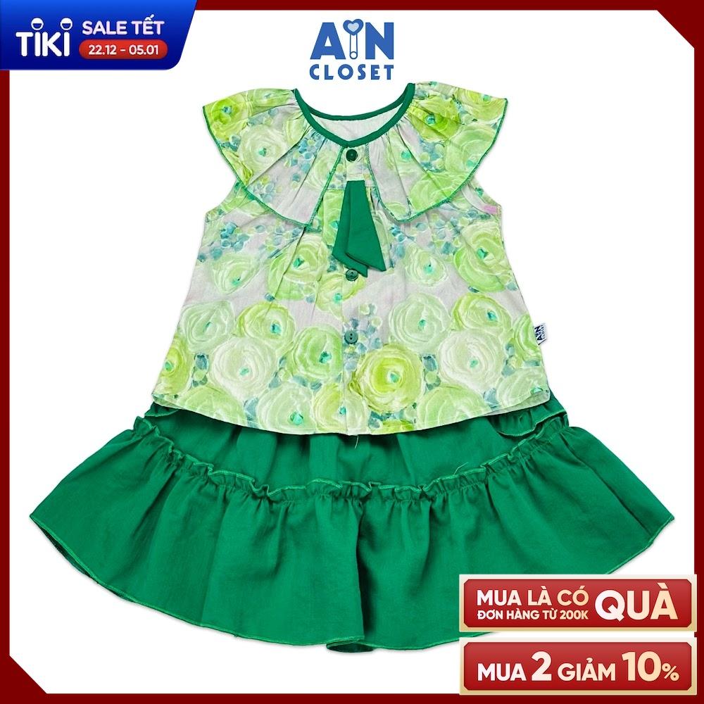 Bộ áo váy ngắn bé gái họa tiết Hoa Hồng Xanh Jane Green cotton - AICDBGXZNB99 - AIN Closet