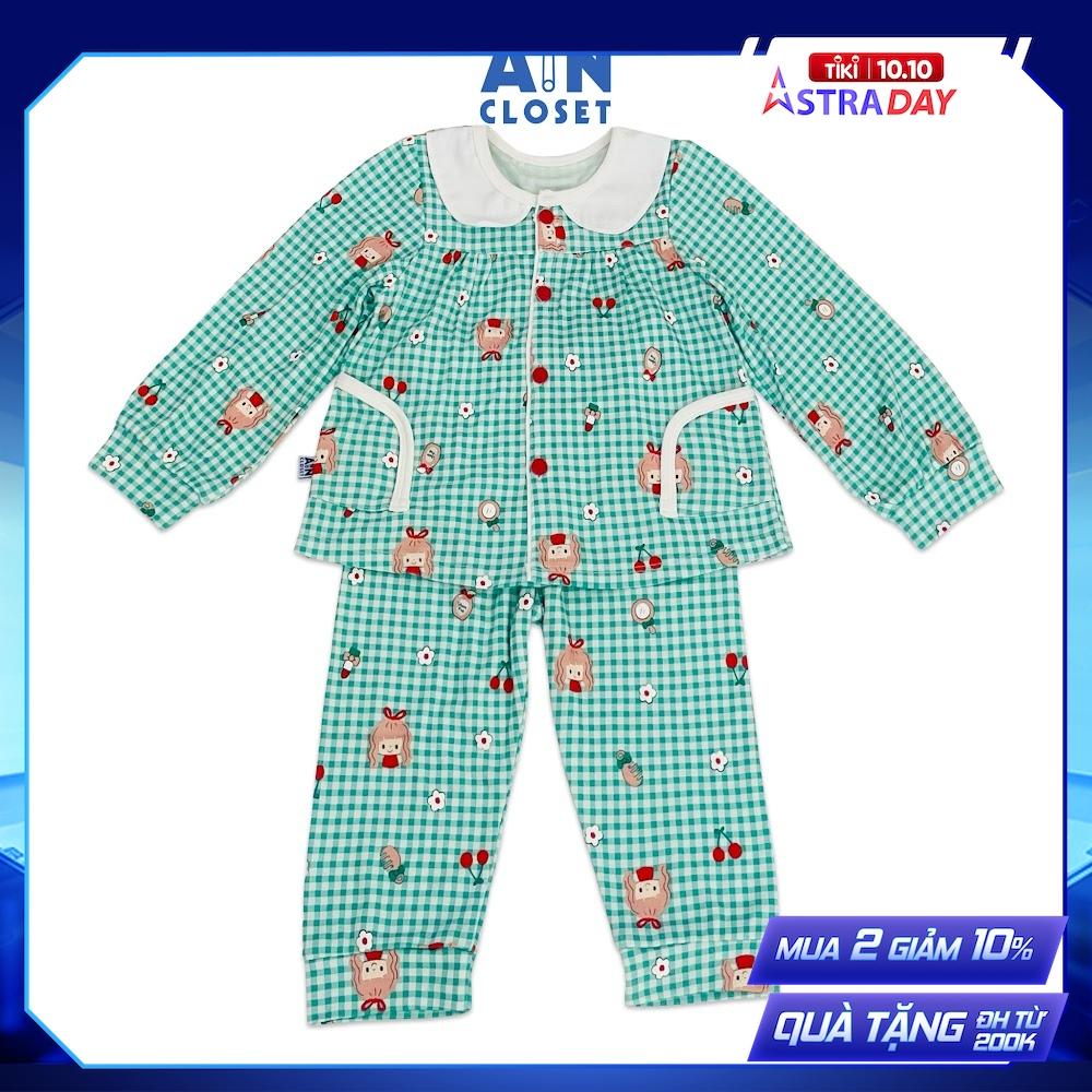 Bộ quần áo dài bé gái họa tiết Bé Caro xanh lá thun cotton - AICDBG3OWKND - AIN Closet