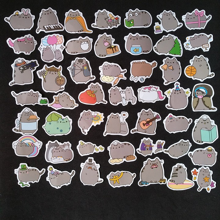 Set 30 sticker mèo Pusheen có ép lụa