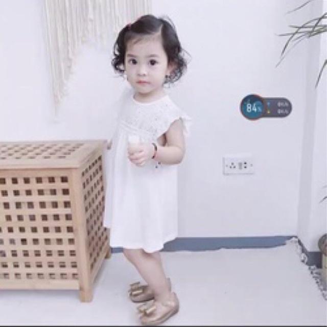 Váy trắng bé gái hè 100% organic cotton hữu cơ tự nhiên cho bé gái 0-6y