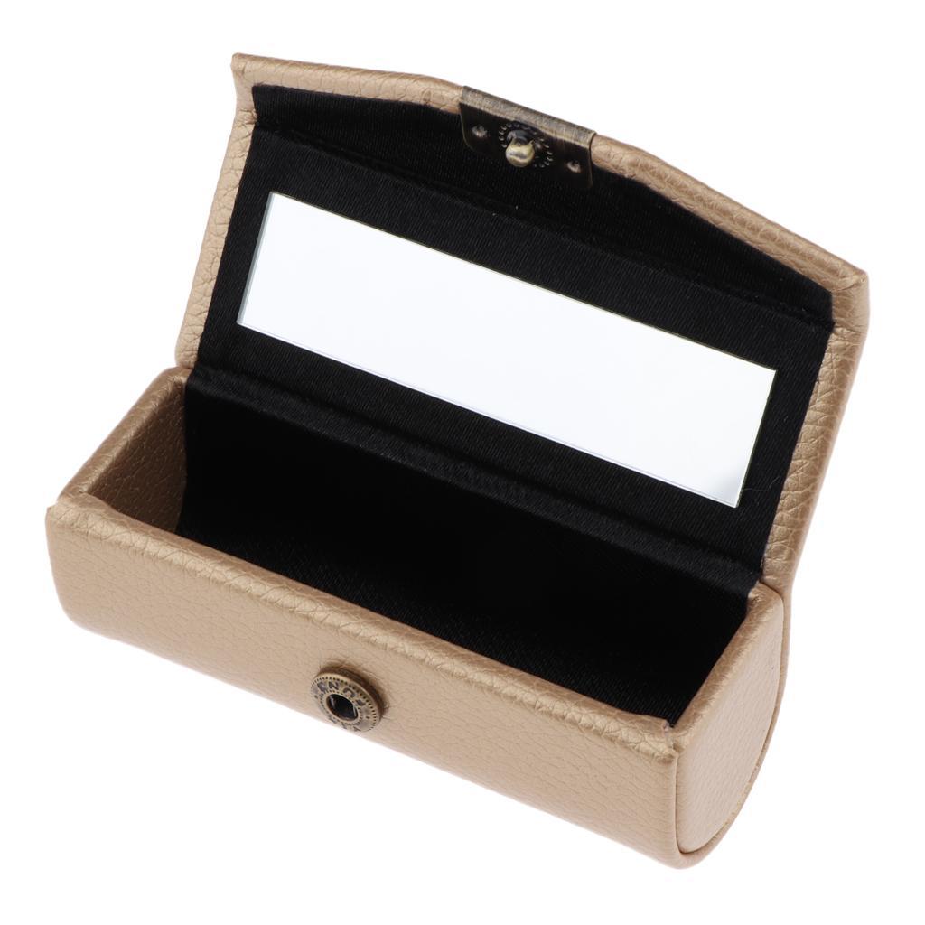 2Pcs Leather Single Lipstick Holder Case Storage Box w/ Small Mirror Gift