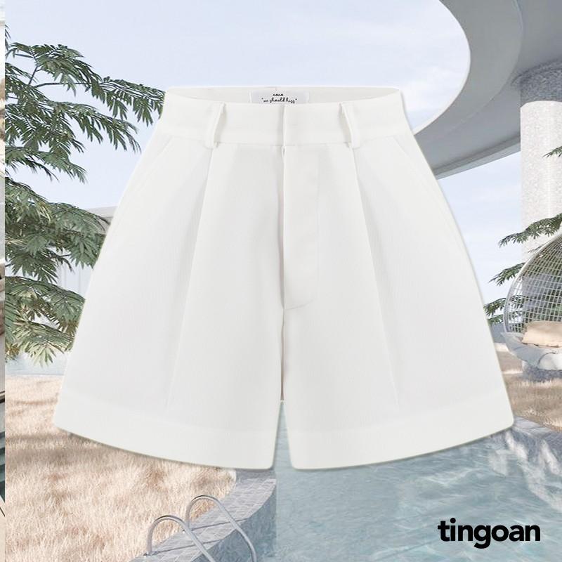 Quần short cạp cao chiết ly eo trắng tingoan JOCIE SHORT/WH