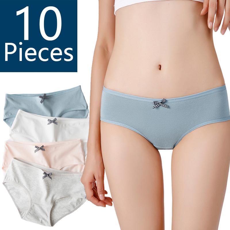 10 Cái/lốc Nữ Quần Lót Cotton Mềm Mại Quần Lót Bé Gái Màu Quần Đùi Thắt Nơ Quần Áo Lót Ren Quần Lót Nữ M-XXL Quần
