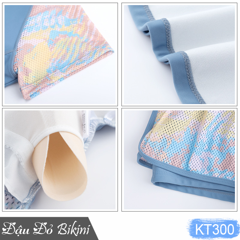 Bộ bơi nữ dáng áo thun ngắn tay quần short đùi 2 lớp kín đáo, có sẵn đệm ngực tròn, thiết kế trẻ trung, dấu bụng tốt, chất thun bơi Hàn cao cấp | KT300