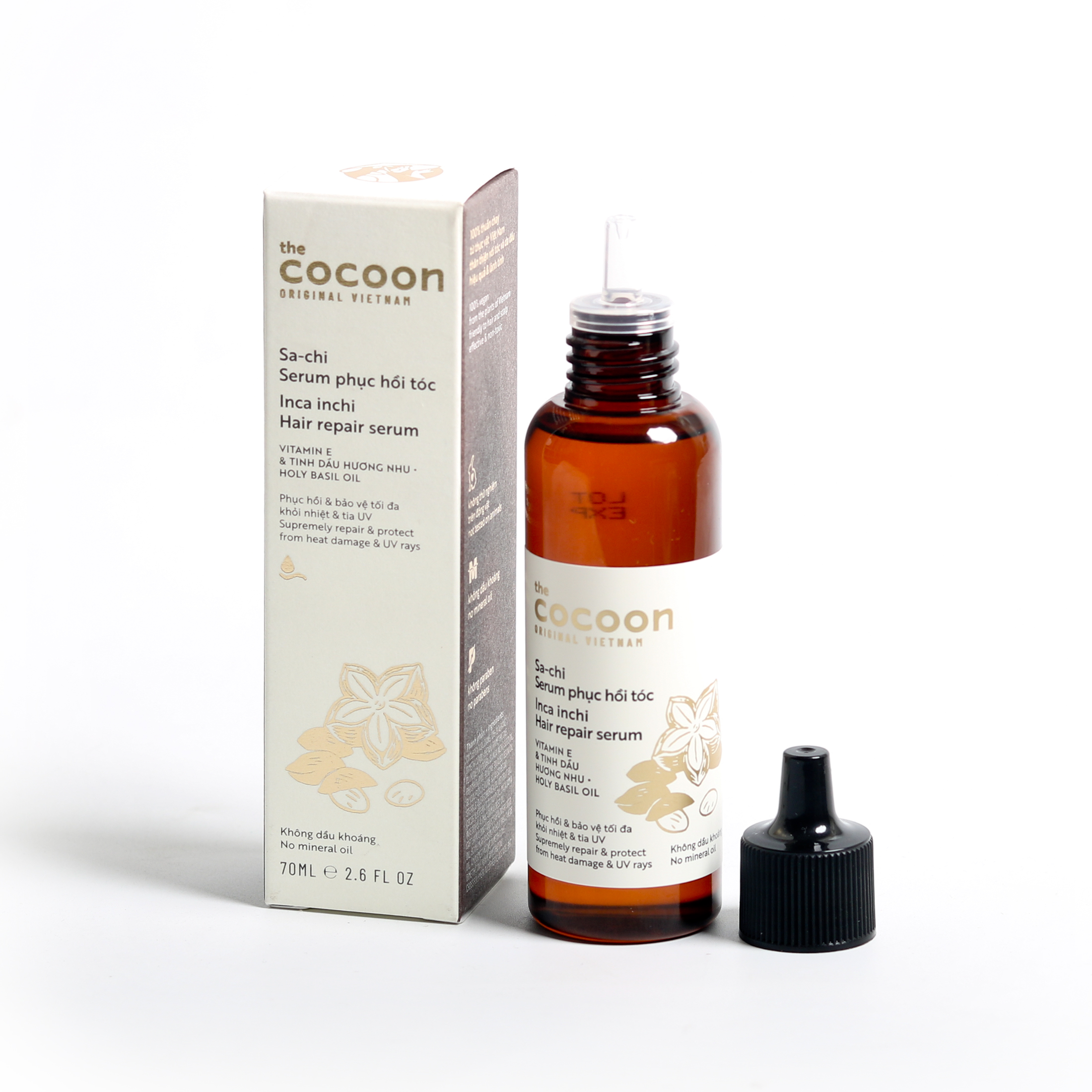 Combo dầu gội bưởi bồ kết Herbario 270ml + Serum phục hồi tóc hư tổn Cocoon 70ml