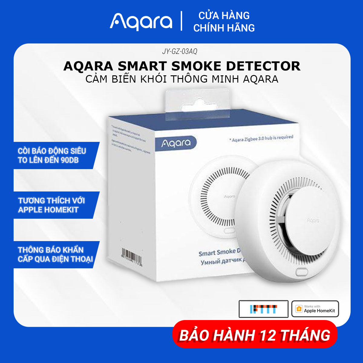 Cảm Biến Khói AQARA Zigbee 3.0 Bản Quốc Tế-Thiết Bị Cảnh Báo Cháy, Báo Khói, Có Còi Hú, Kết Nối Vào App Theo Dõi Từ Xa Hàng Chính Hãng BH 12 Tháng