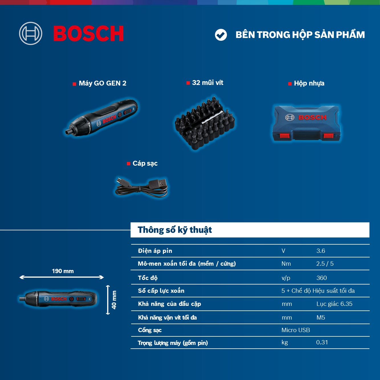 Máy vặn vít Bosch GO Gen 2 (32 chi tiết)