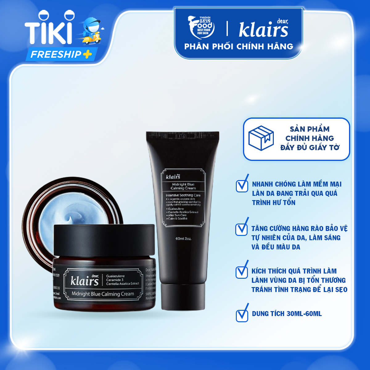 Kem Dưỡng Da Làm Dịu, Phục Hồi Da Ban Đêm Klairs Midnight Blue Calming Cream