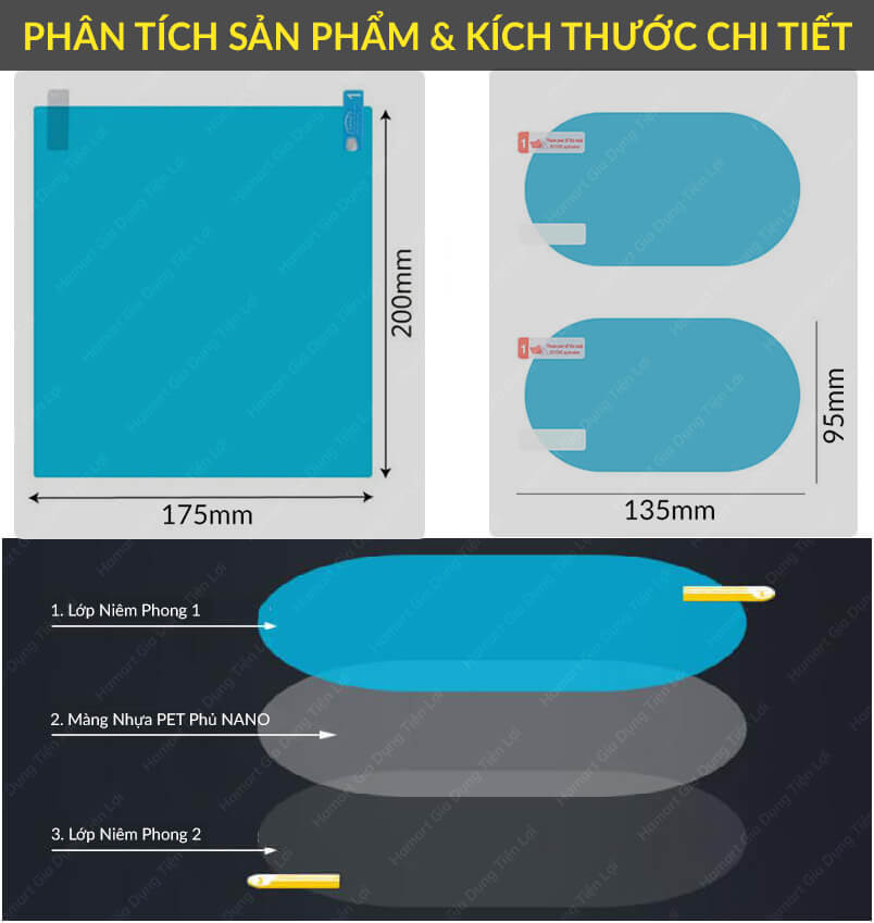 Bộ Miếng Dán Chống Nước Gương Ô Tô Xe Máy Dán Kính Chống Mưa Chống Đọng Nước Phủ NANO Cao Cấp
