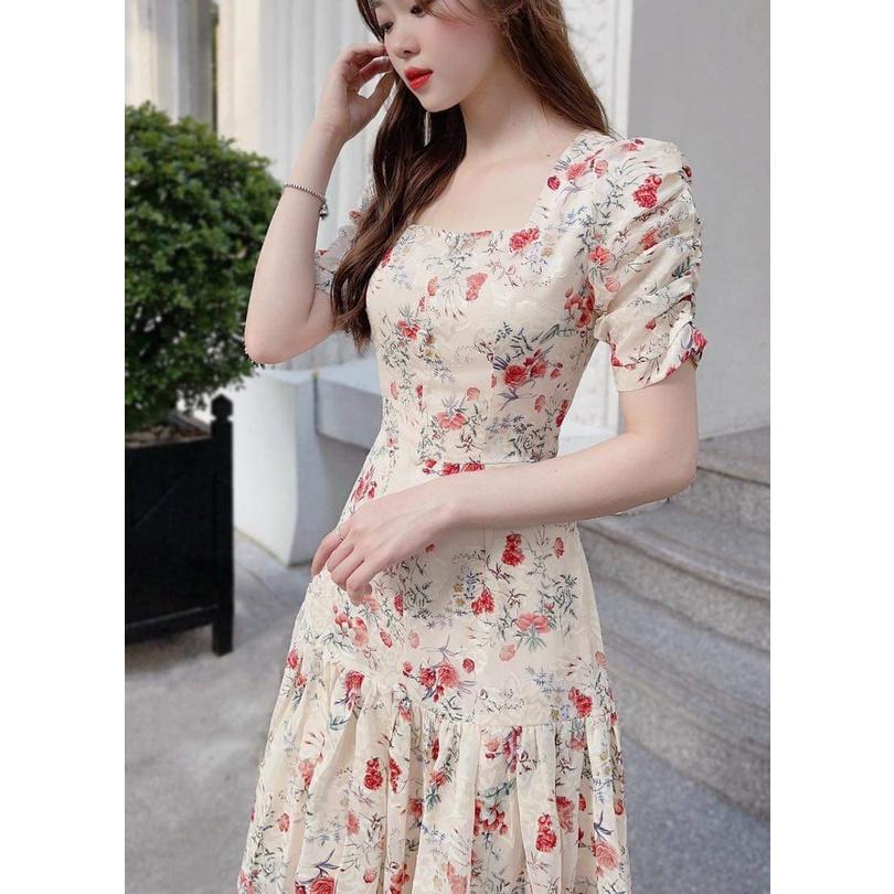 Đầm váy nữ hoa đuôi cá đính nút đơn giản, nhẹ nhàng dành cho các nàng đi chơi, dạo phố