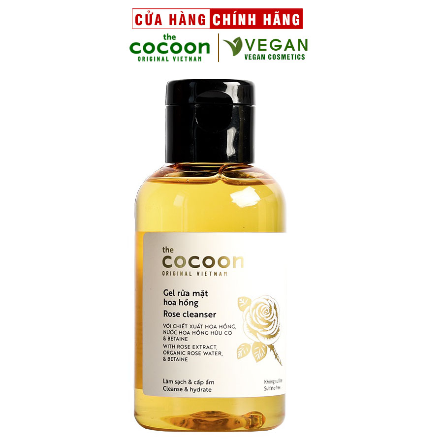 Gel rửa mặt hoa hồng Cocoon 140ml làm sạch, cấp ẩm thuần chay