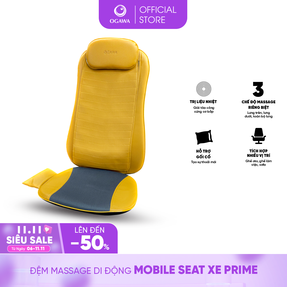 Đệm massage di động OGAWA Mobile Seat Xe Prime