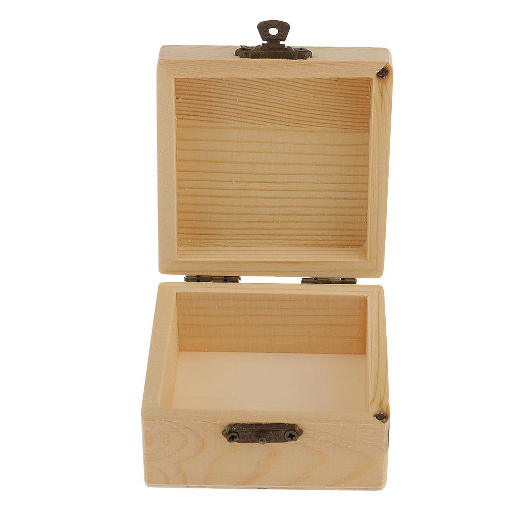 2xSquare Shape Unfinished Wooden Jewelry Gift Box for Kids DIY Craft Toys