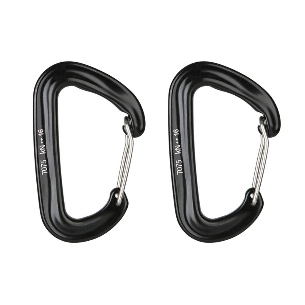 2 Pcs 16KN Mini Aluminum Alloy Carabiner D-Ring Key Chain Clip Hooks Black