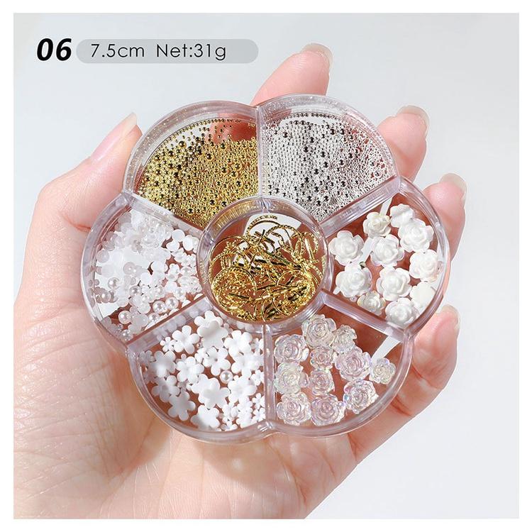 Charm nơ bướm gấu hoa hồng nhí sứ bi nail nửa Yapas khay mix màu và hình, Sticker phụ kiện sắt trang trí móng 3D 5D