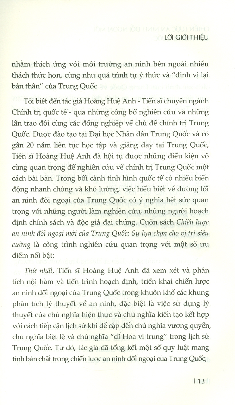 Chiến Lược An Ninh Đối Ngoại Mới Của Trung Quốc - Sự Lựa Chọn Cho Vị Trí Siêu Cường (Sách chuyên khảo)