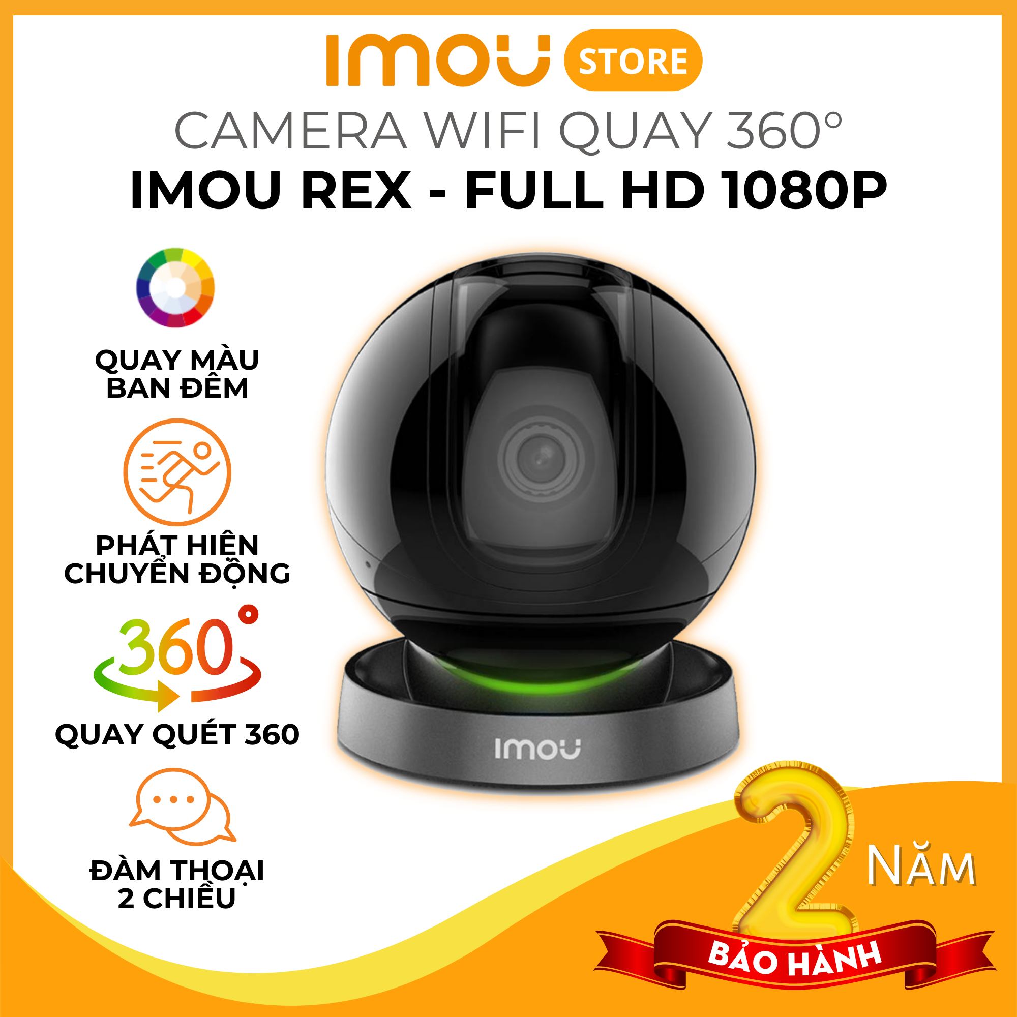 Camera IMOU Rex, Camera Xoay 360, AI Phát hiện người, đàm thoại 2 chiều, có màu ban đêm 2MP/4MP - Hàng Chính Hãng