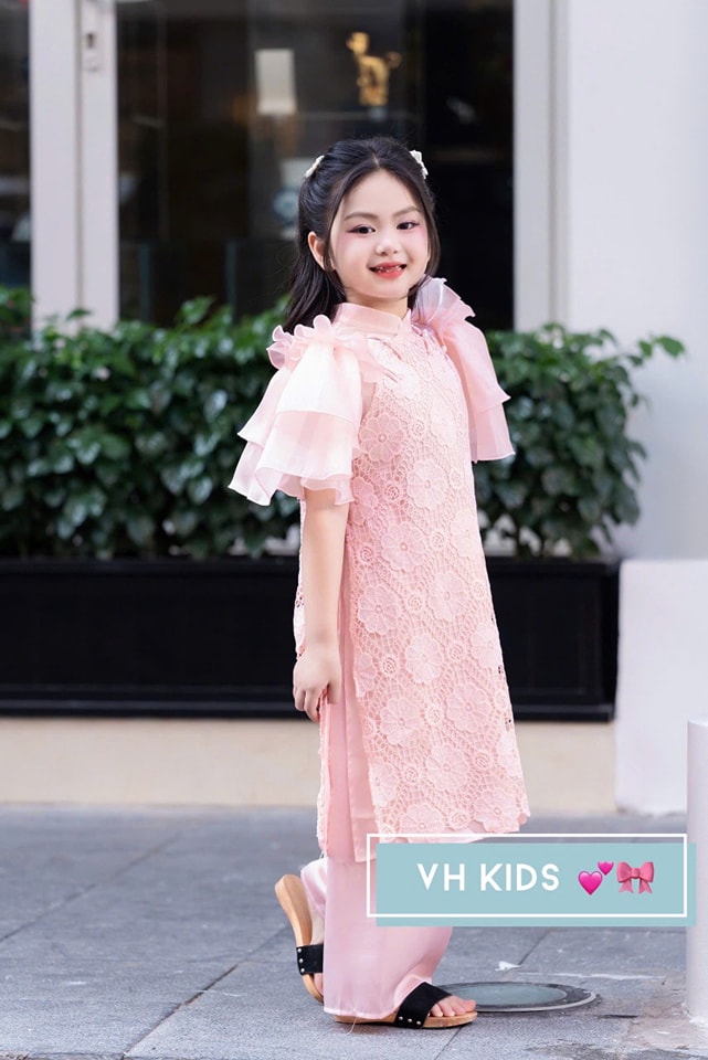 Bộ áo dài tết cho bé gái mẫu viên hy mùa xuân xinh xắn từ 12-40kg hàng thiết kế cao cấp