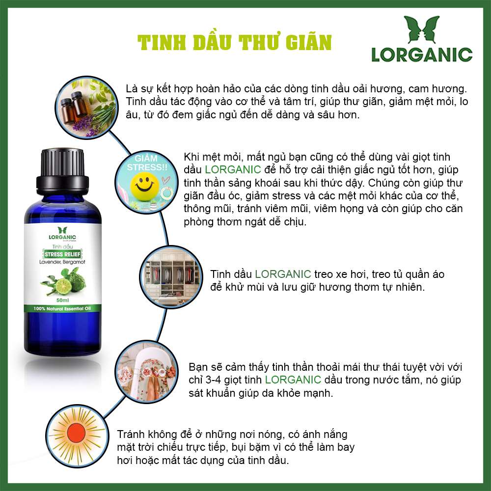 Combo 3 Tinh Dầu LORGANIC / Nhiều Mùi Hương / Xông Phòng Thư Giãn, Đuổi Muỗi 10m / Sả Chanh, Oải Hương Lavender, Ngọc Lan Tây, Hương Thảo, Stress Relief, Quyến Rũ Sensualy (10ml)