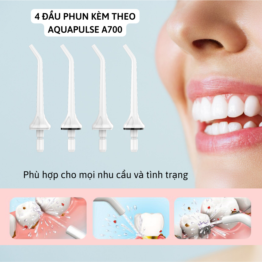 Máy tăm nước không dây Aquapulse A700 nâng cấp 5 chế độ, dung tích 300ml, chống nước IPX7