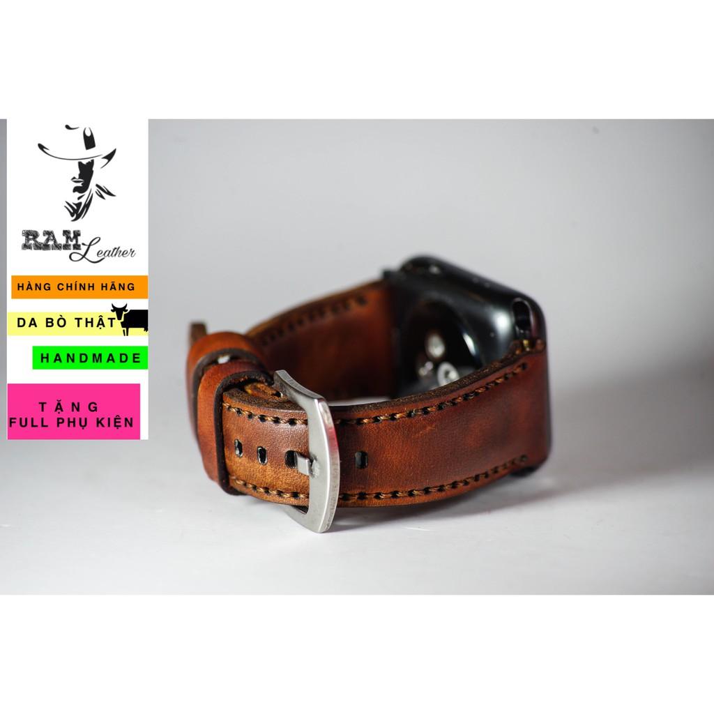 Dây đồng hồ RAM Leather cho apple watch da bò thật - RAM classic 1970 nâu sáng (tặng đầy đủ khóa + chốt + cây thay dây)