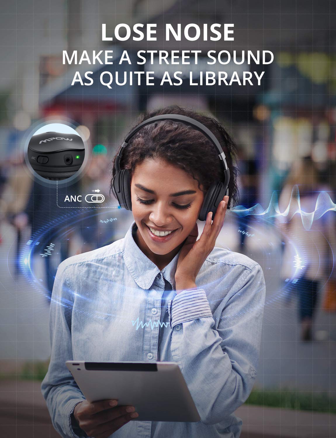 Tai Nghe Khử Ổn Bluetooth Không Dây Đàm Thoại Cao Cấp MPOW - Hàng chính hãng