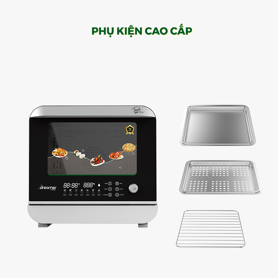 [Hàng Chính Hãng] Lò Chiên Hơi Nước Siêu Nhiệt DKA-SAF118W 18L Kết Hợp Chiên Và Hấp Hơi Nước, 14 Chức Năng Nấu, Màn Hình Cảm Ứng và Núm Xoay Tiện Lợi