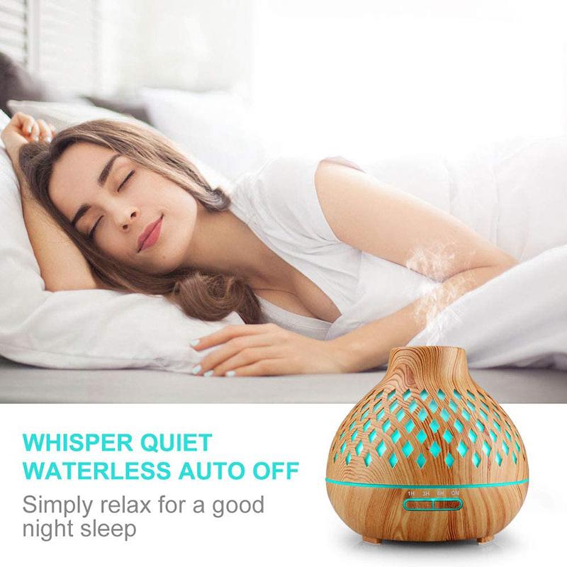 400Ml Siêu Âm Thông Minh Máy Tạo Độ Ẩm Không Khí Thơm Khuếch Tán Tinh Dầu Gỗ Hạt Điều Khiển Từ Xa LED 7 Màu Đèn nhà