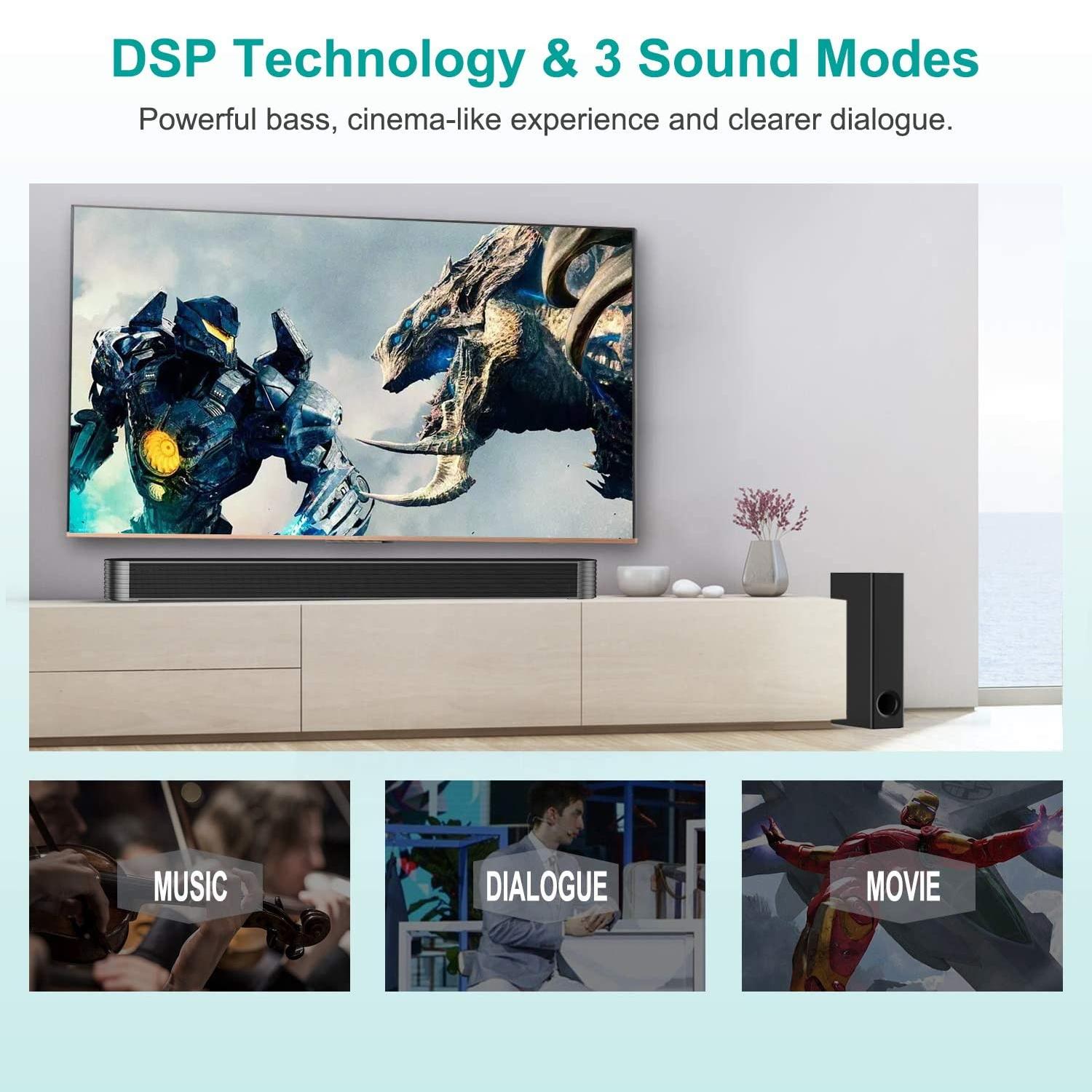 120W TV Soundbar Home Nhà hát Hệ thống âm thanh Bluetooth Loa 3D STEREO STEREO SOUND SOUNCE Điều khiển từ xa với loa siêu trầm hộp âm thanh âm thanh Color: A1 Woofer Size/Full-Range Size: EU Plug
