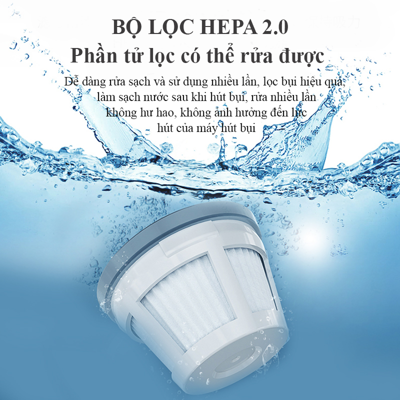 Máy Hút Bụi Ô Tô Xe Hơi Không Dây Cầm Tay Mini - Lực Hút Mạnh - Linh Hoạt Tiện Lợi Với Các Đầu Hút Hạt Bụi - Bộ Lọc Hepa 2.0 Hàng Chính Hãng
