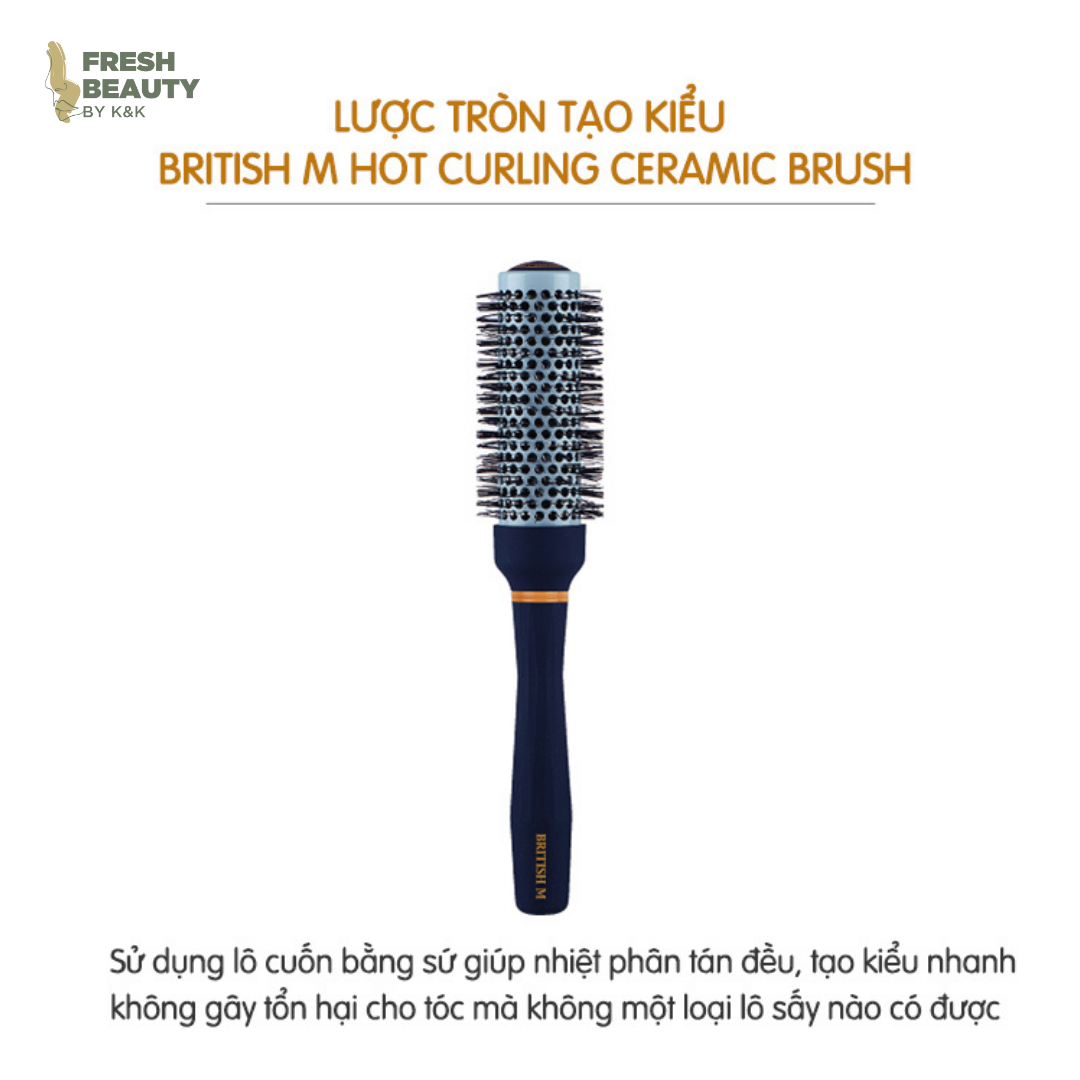 Lược tròn BRITISH M Hot Curling Ceramic Brush tạo kiểu lọn xoăn, gợn sóng cho tóc dài 43mm