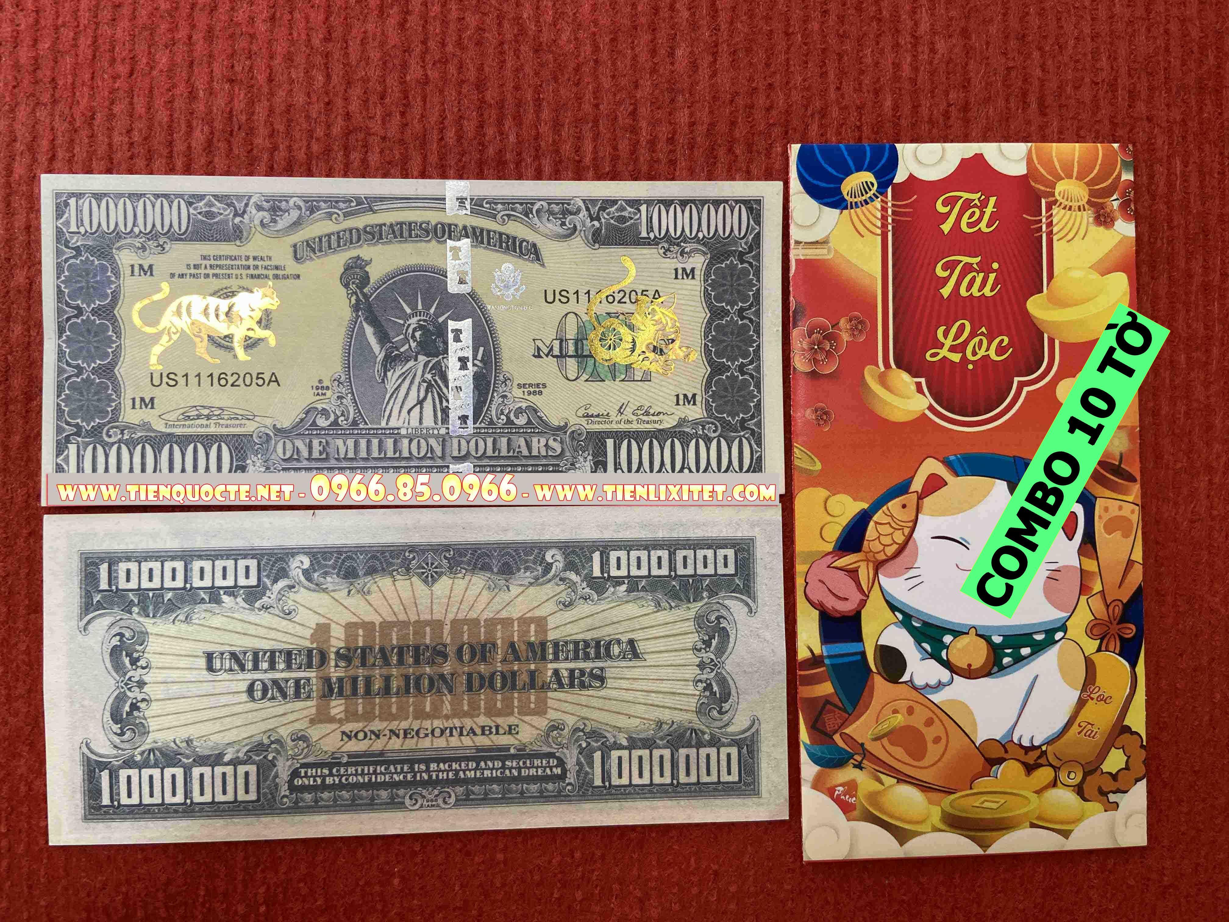 Lot 10 tấm Lì xì tiền 2023 tấm tiền 1 triệu do in hình con mèo gây sốt Tết 2023 đi cùng phong bao đỏ CQTLNLGD01729