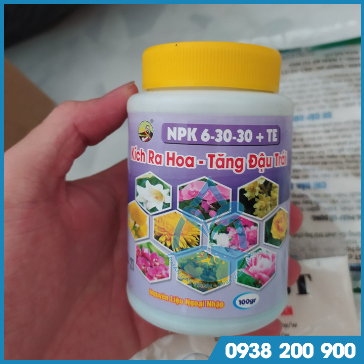 Phân kích ra hoa NPK 6-30-30 +TE-kích ra hoa, tăng đậu trái trên cây kiểng, cây ăn trái- chai 100gr