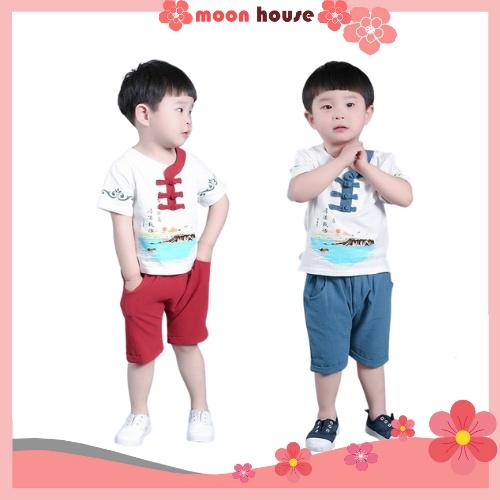 Bộ Cộc Tay Cho Bé Trai Và Bé Gái, Bộ Cộc Tay Họa Tiết Cổ Trang Cho Bé Từ 6-27kg Moon House