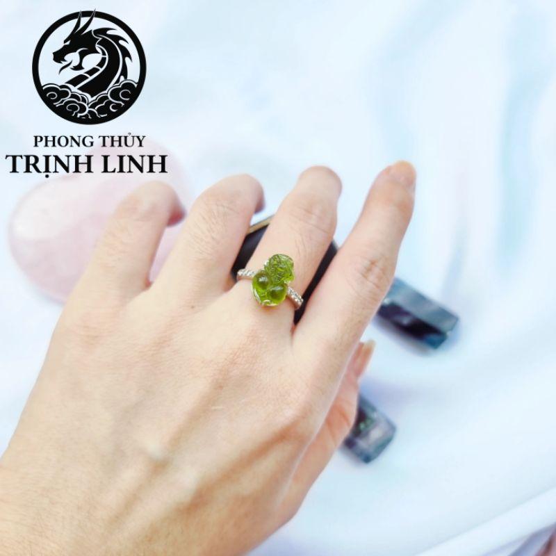 NHẪN BẠC TỲ HƯU XANH LÁ PHONG THỦY